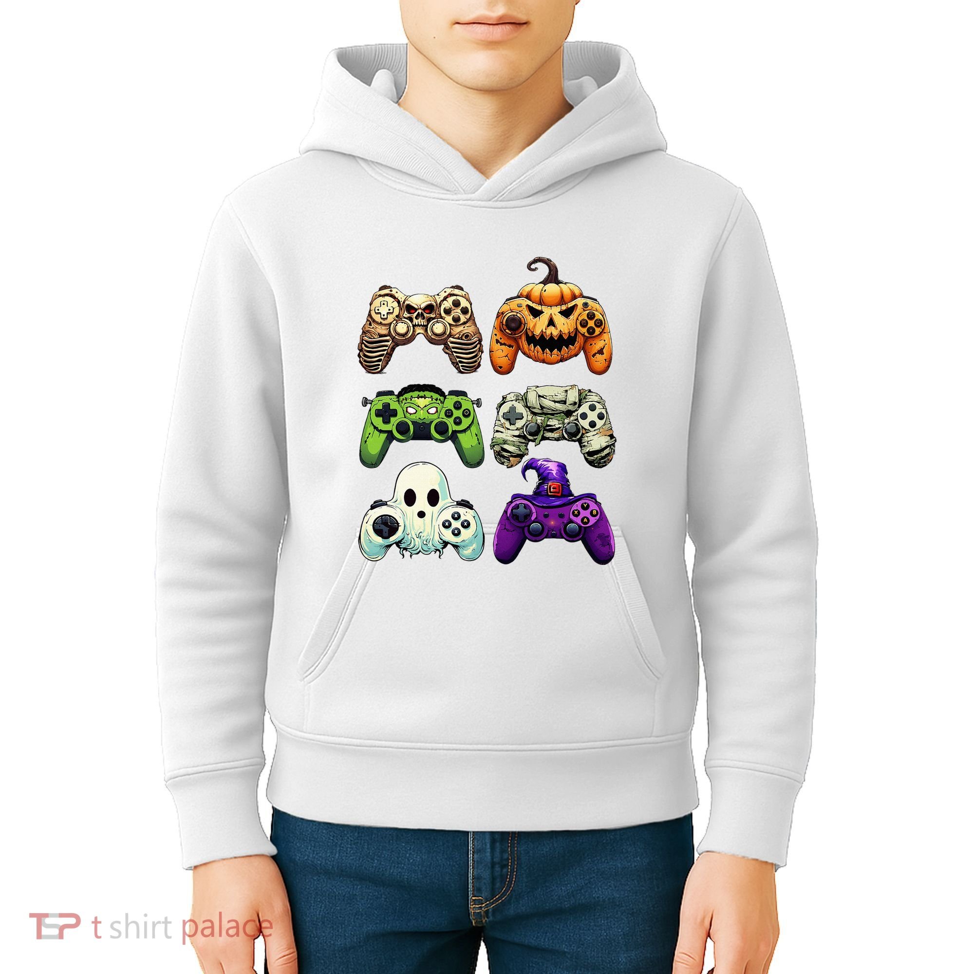 Halloween Skeleton Zombie Gaming Controllers Mummy Kids Hoodie