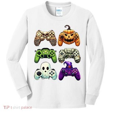 Halloween Skeleton Zombie Gaming Controllers Mummy Kids Long Sleeve Shirt
