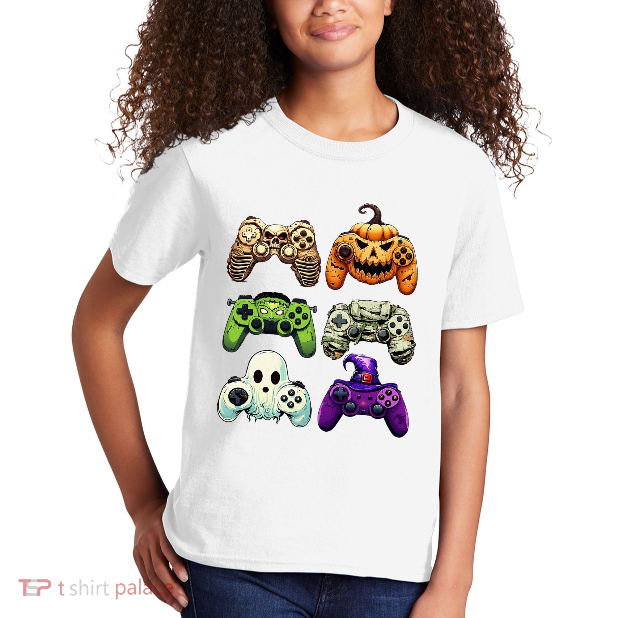 Halloween Skeleton Zombie Gaming Controllers Mummy Kids T-Shirt