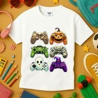 Halloween Skeleton Zombie Gaming Controllers Mummy Kids T-Shirt thumb 3