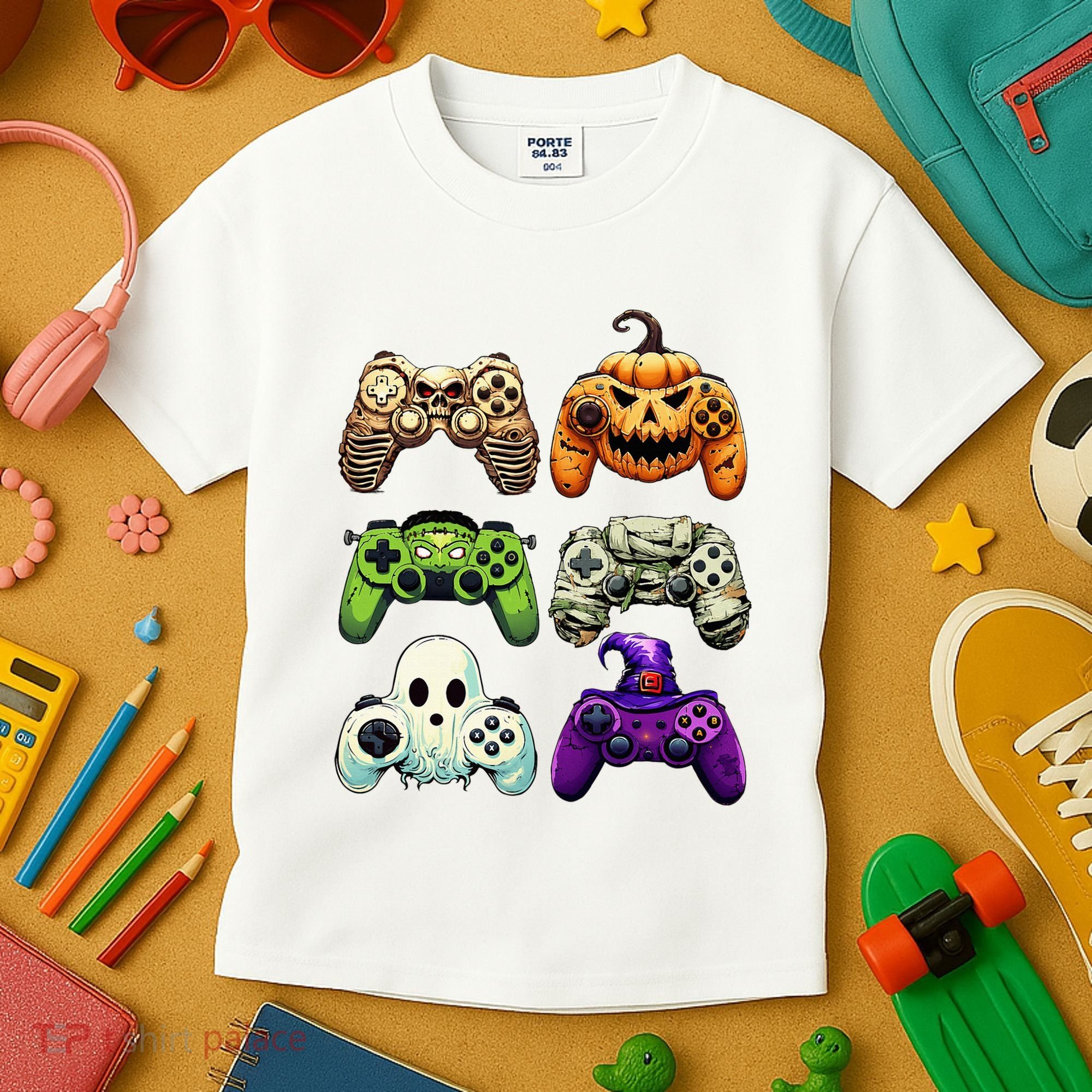 Halloween Skeleton Zombie Gaming Controllers Mummy Kids T-Shirt