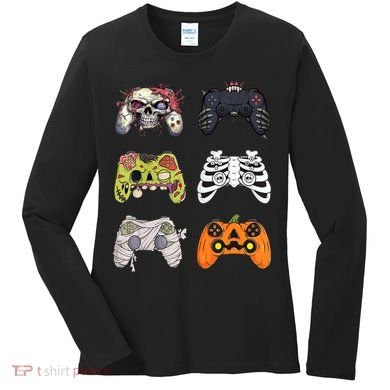 Halloween Skeleton Zombie Gaming Controllers Mummy Women's Long Sleeve Shirt