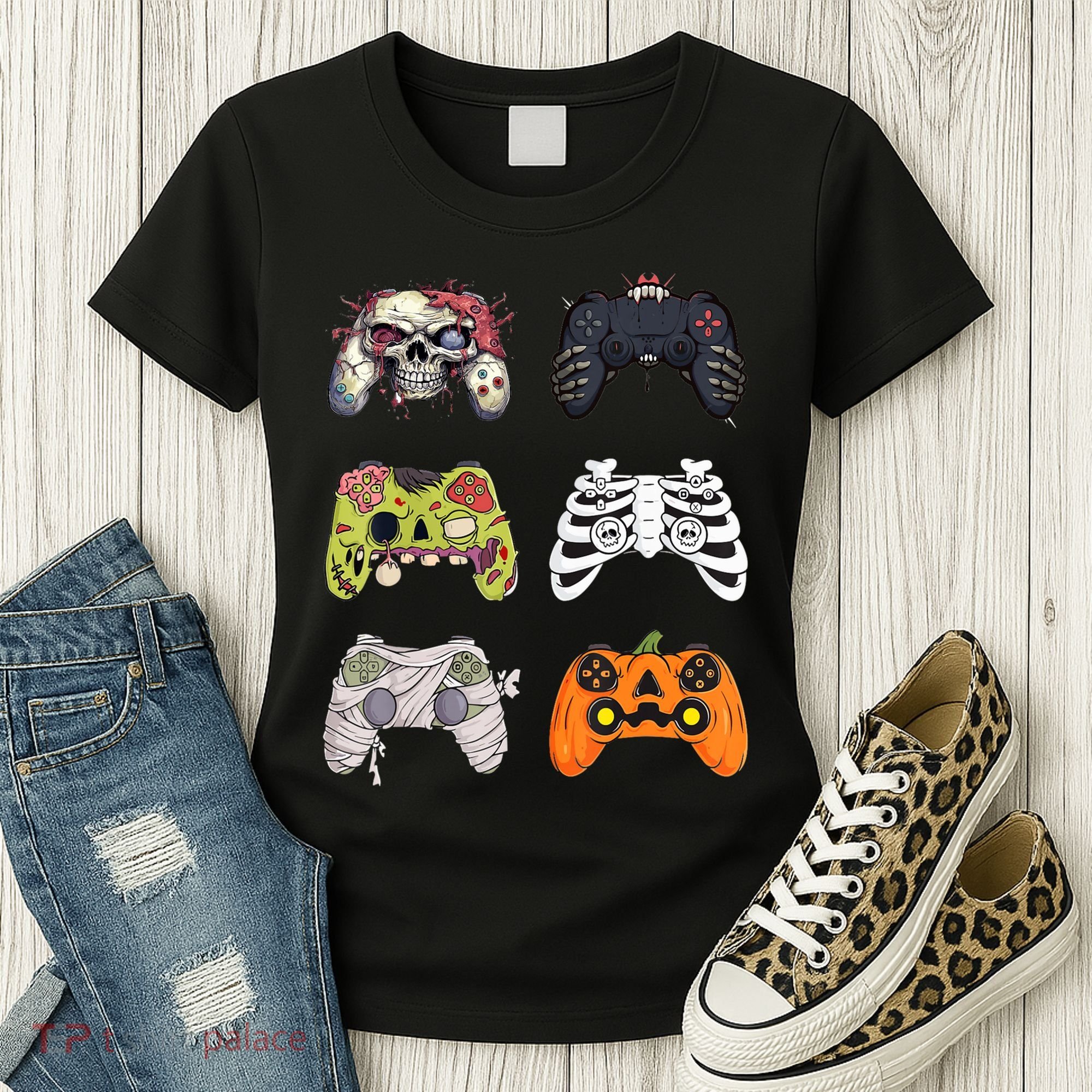 Halloween Skeleton Zombie Gaming Controllers Mummy Women's T-Shirt