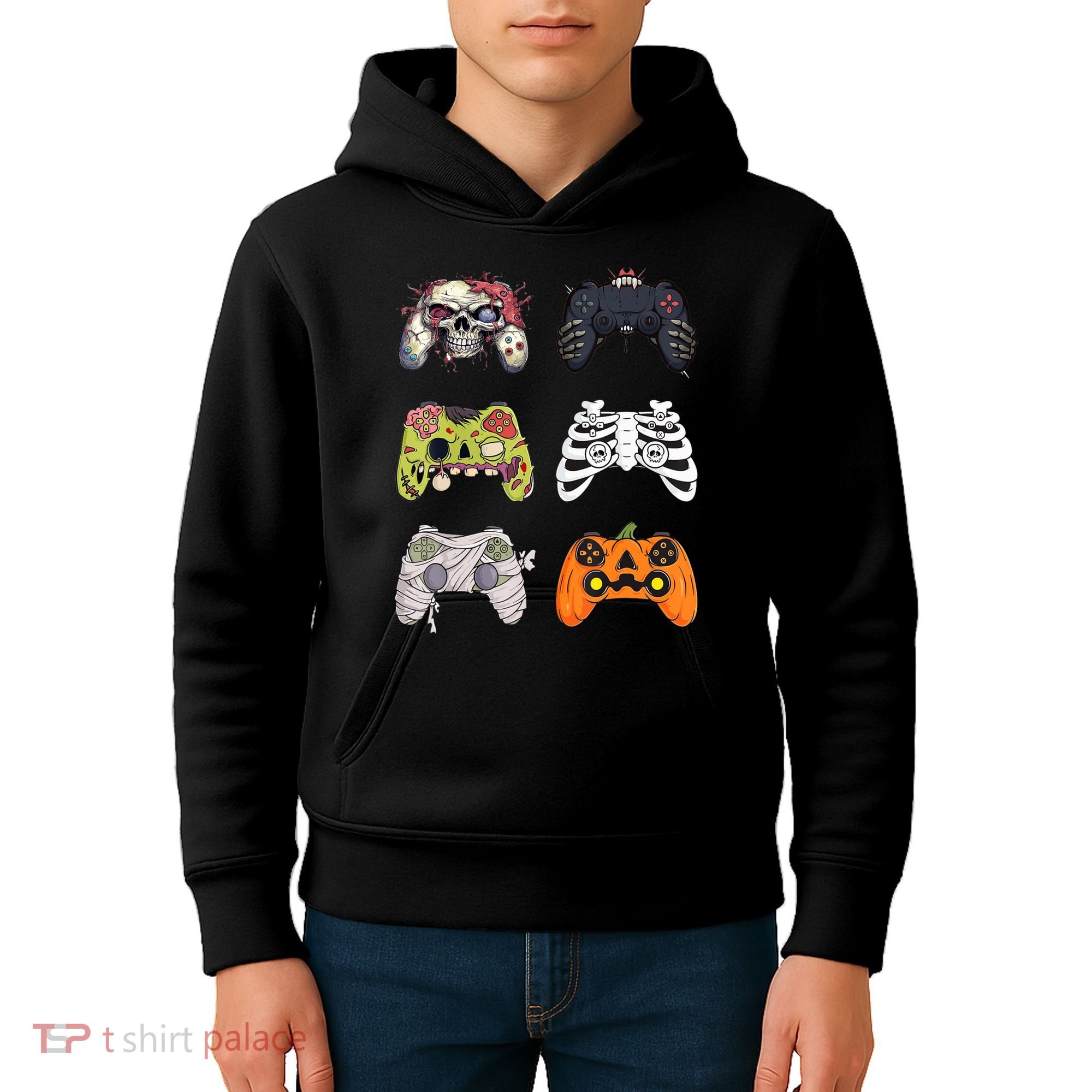 Halloween Skeleton Zombie Gaming Controllers Mummy Kids Hoodie
