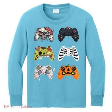Halloween Skeleton Zombie Gaming Controllers Mummy Kids Long Sleeve Shirt
