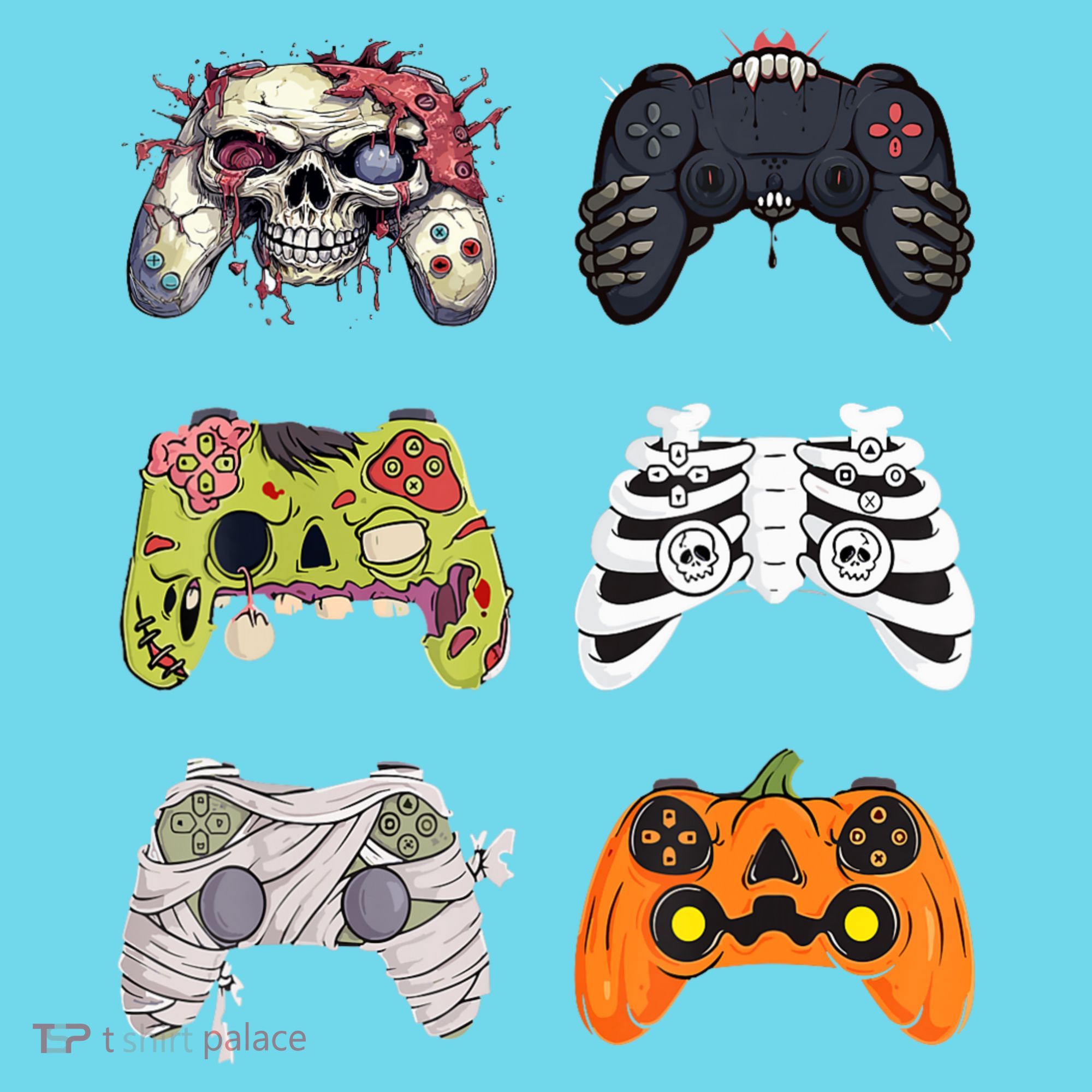 Halloween Skeleton Zombie Gaming Controllers Mummy Kids Long Sleeve Shirt