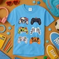 Halloween Skeleton Zombie Gaming Controllers Mummy Kids T-Shirt thumb 3
