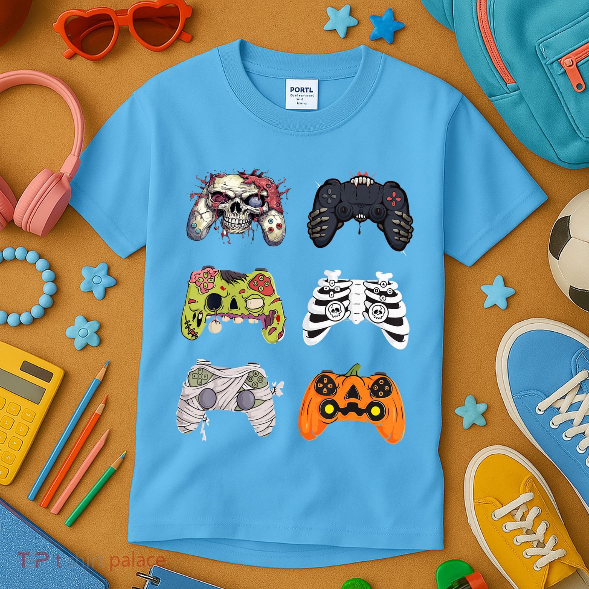 Halloween Skeleton Zombie Gaming Controllers Mummy Kids T-Shirt