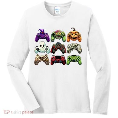 Halloween Skeleton Zombie Gaming Controllers Mummy Women's Long Sleeve Shirt