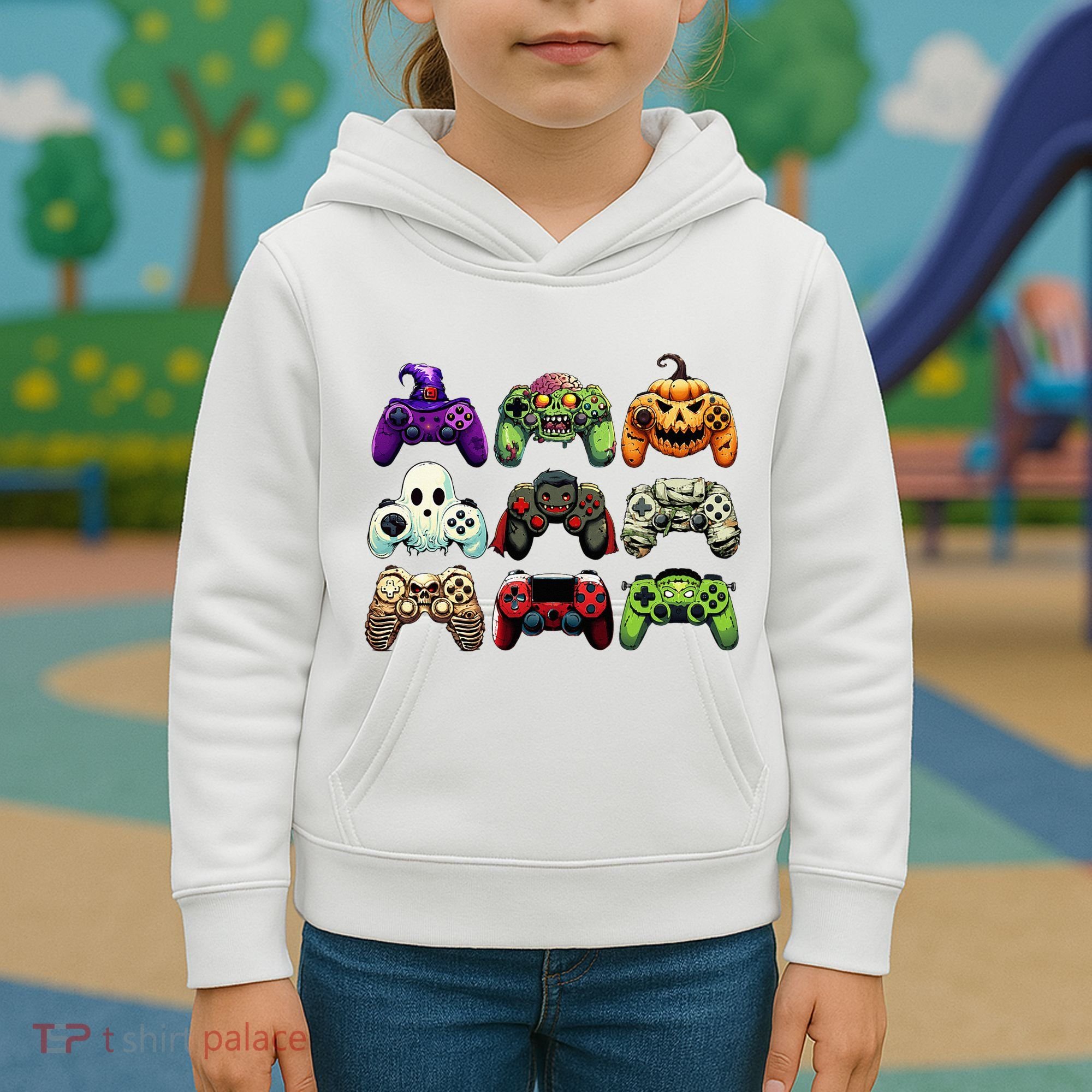 Halloween Skeleton Zombie Gaming Controllers Mummy Kids Hoodie