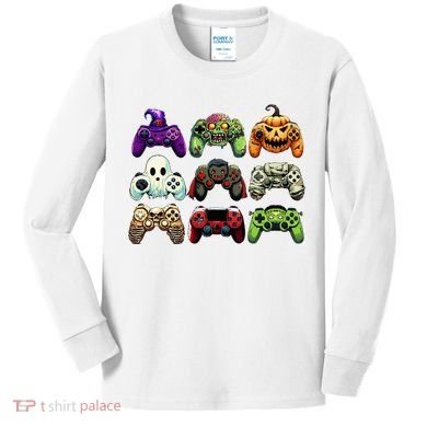 Halloween Skeleton Zombie Gaming Controllers Mummy Kids Long Sleeve Shirt