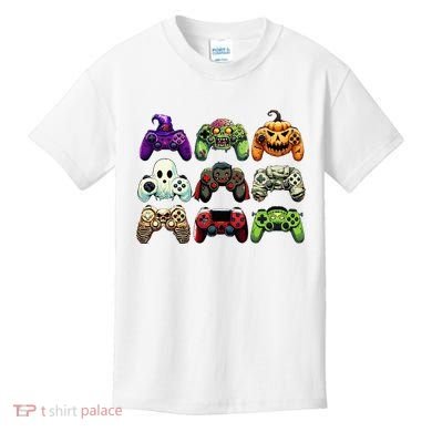 Halloween Skeleton Zombie Gaming Controllers Mummy Kids T-Shirt