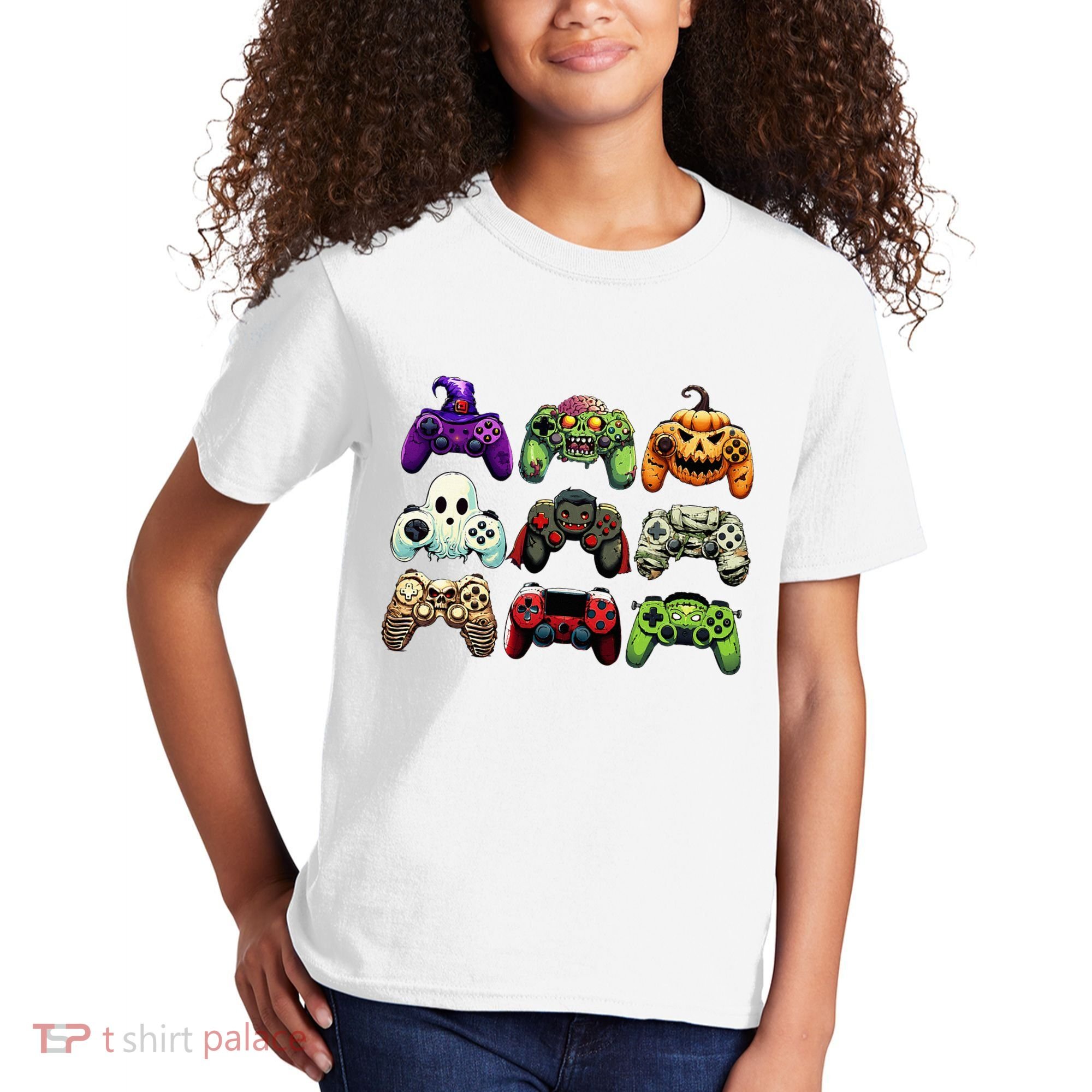 Halloween Skeleton Zombie Gaming Controllers Mummy Kids T-Shirt