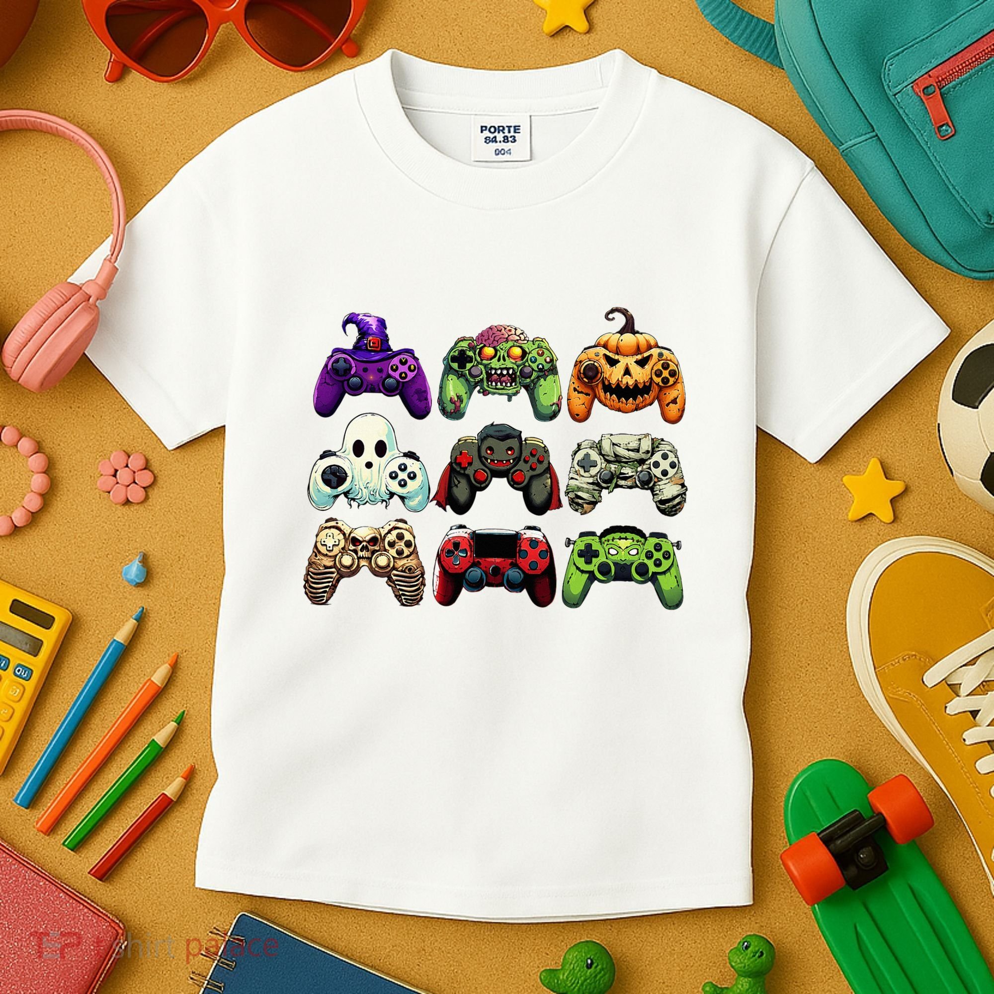 Halloween Skeleton Zombie Gaming Controllers Mummy Kids T-Shirt