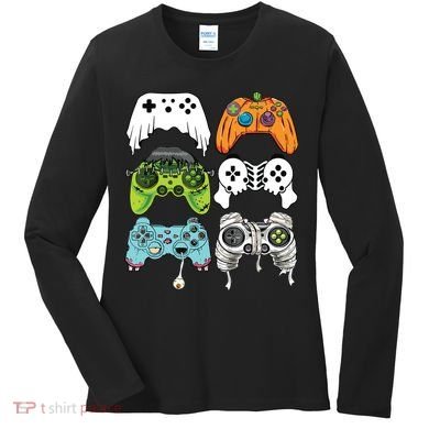 Halloween Skeleton Zombie Gaming Controllers Mummy Game Boy Women's Long Sleeve Shirt