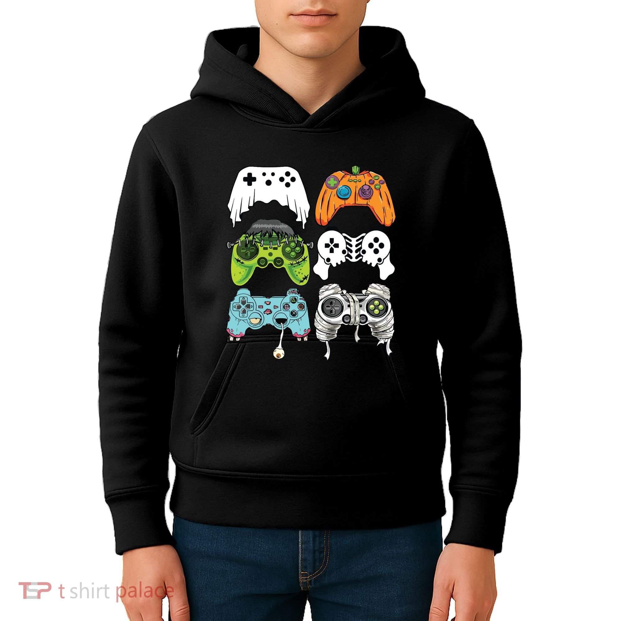 Halloween Skeleton Zombie Gaming Controllers Mummy Game Boy Kids Hoodie