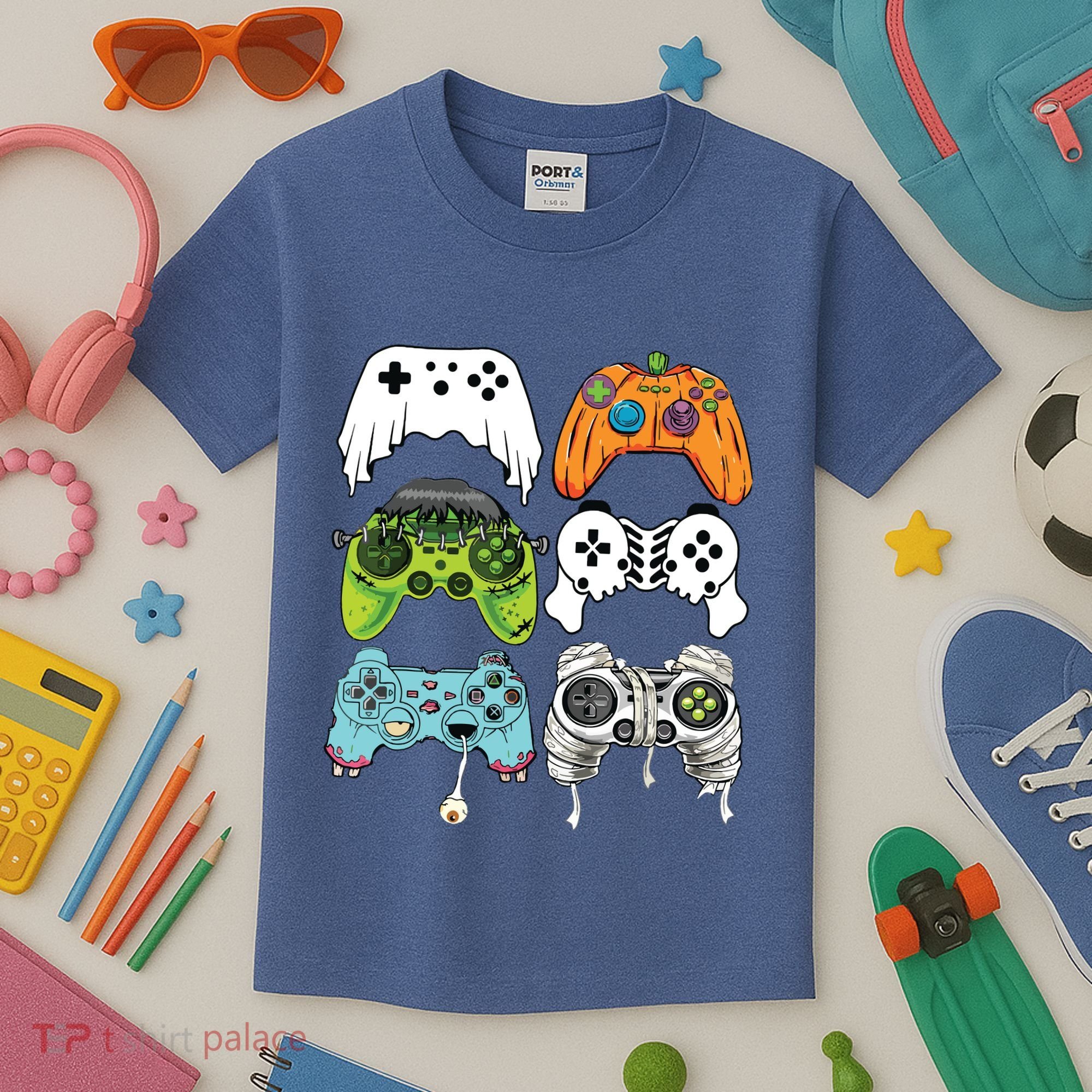 Halloween Skeleton Zombie Gaming Controllers Mummy Game Boy Kids T-Shirt