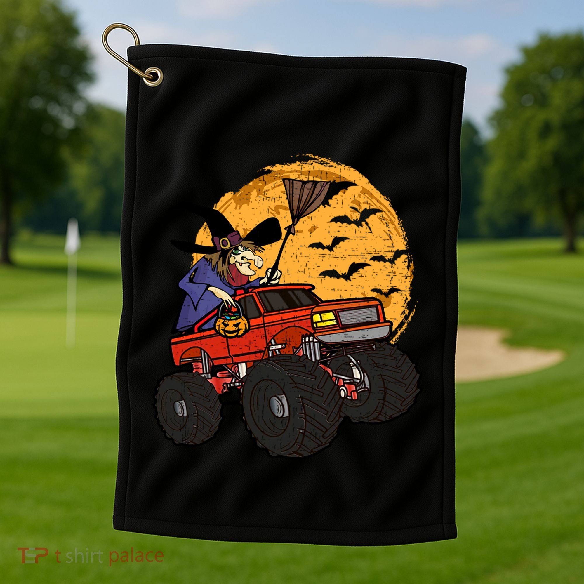 Halloween Skeleton Zombie Riding Monster Truck Vampire Cool Gift Golf Towel