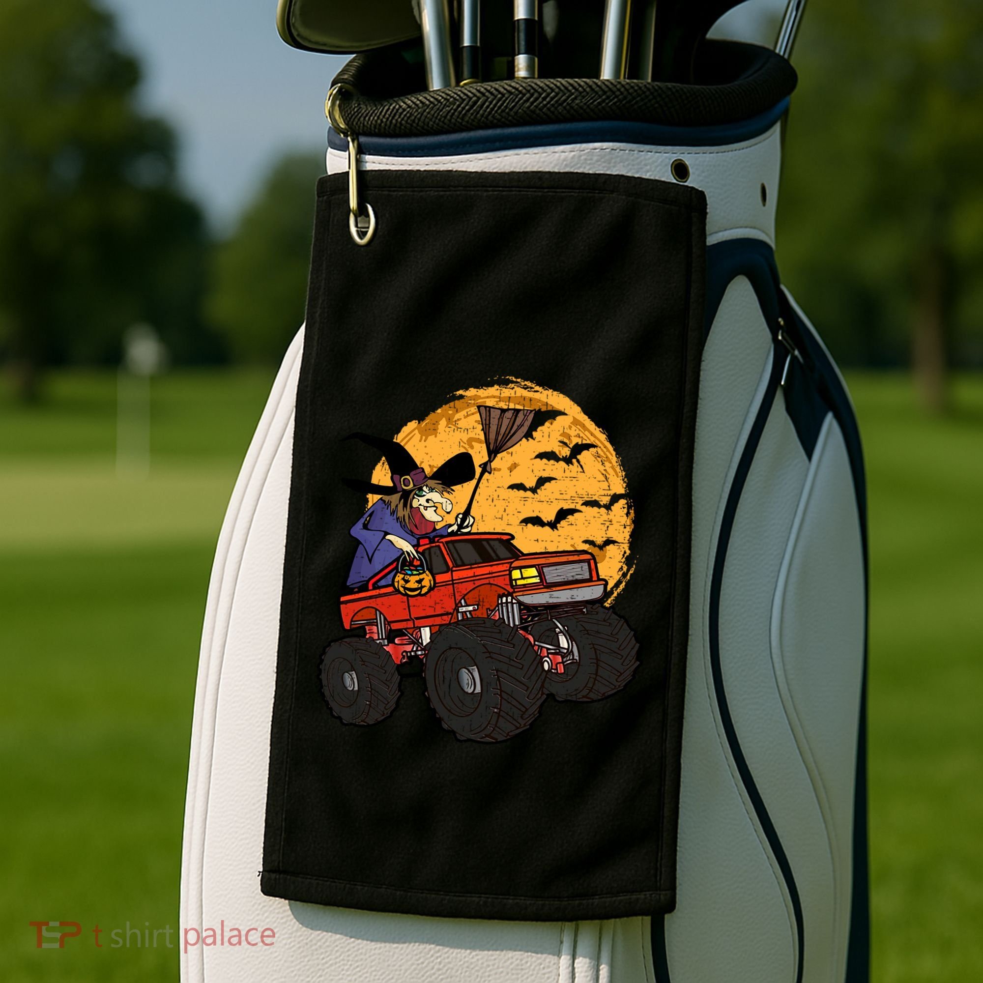 Halloween Skeleton Zombie Riding Monster Truck Vampire Cool Gift Golf Towel