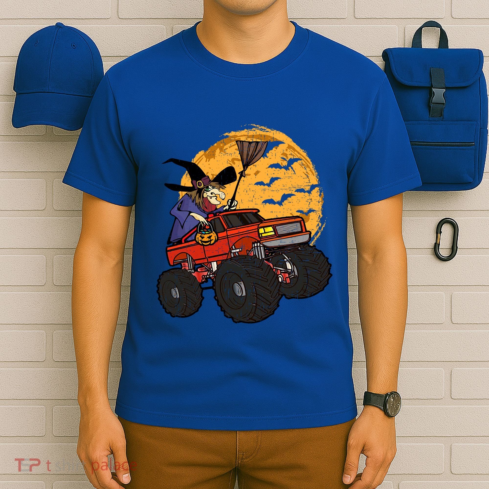 Halloween Skeleton Zombie Riding Monster Truck Vampire Cool Gift T-Shirt