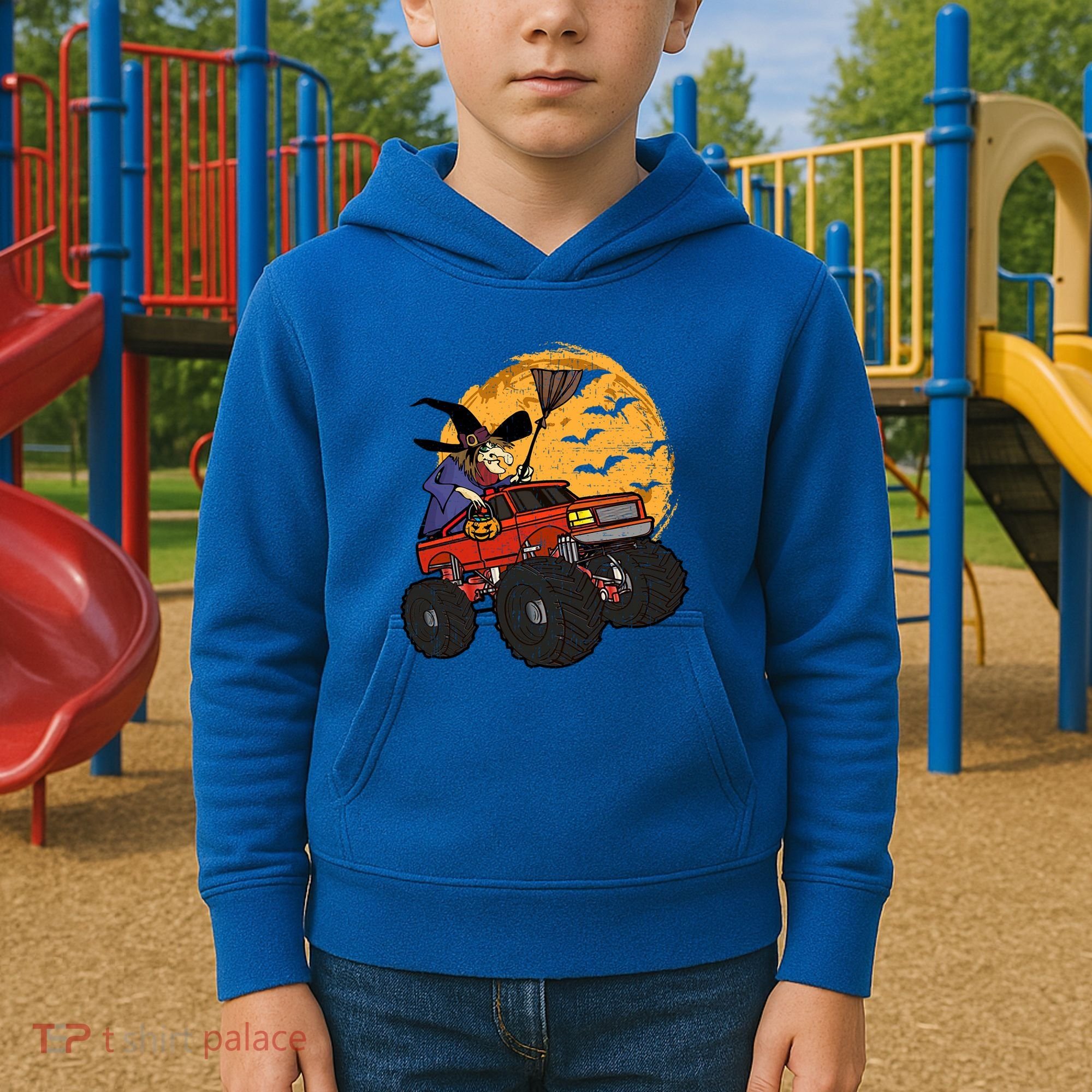 Halloween Skeleton Zombie Riding Monster Truck Vampire Cool Gift Kids Hoodie