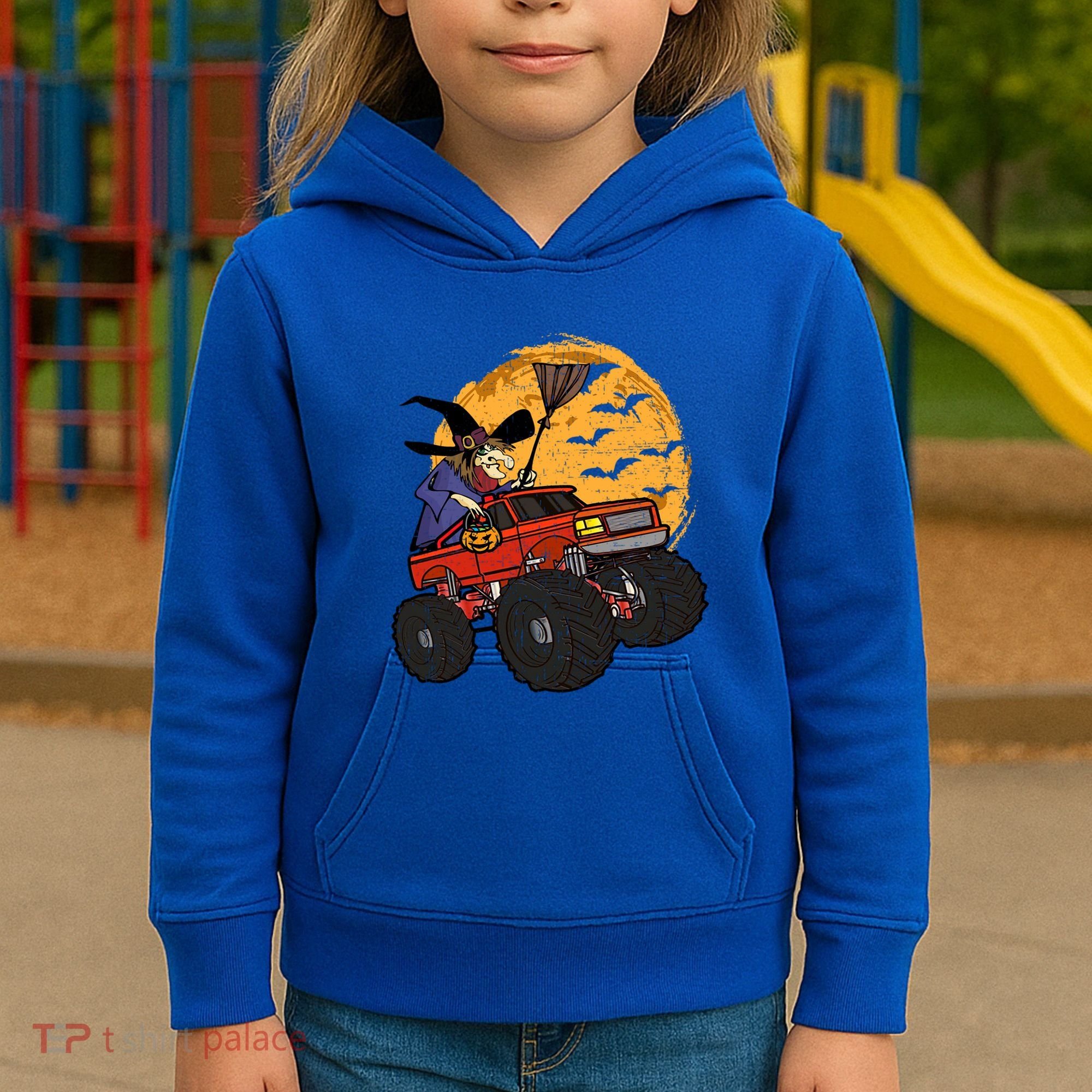 Halloween Skeleton Zombie Riding Monster Truck Vampire Cool Gift Kids Hoodie