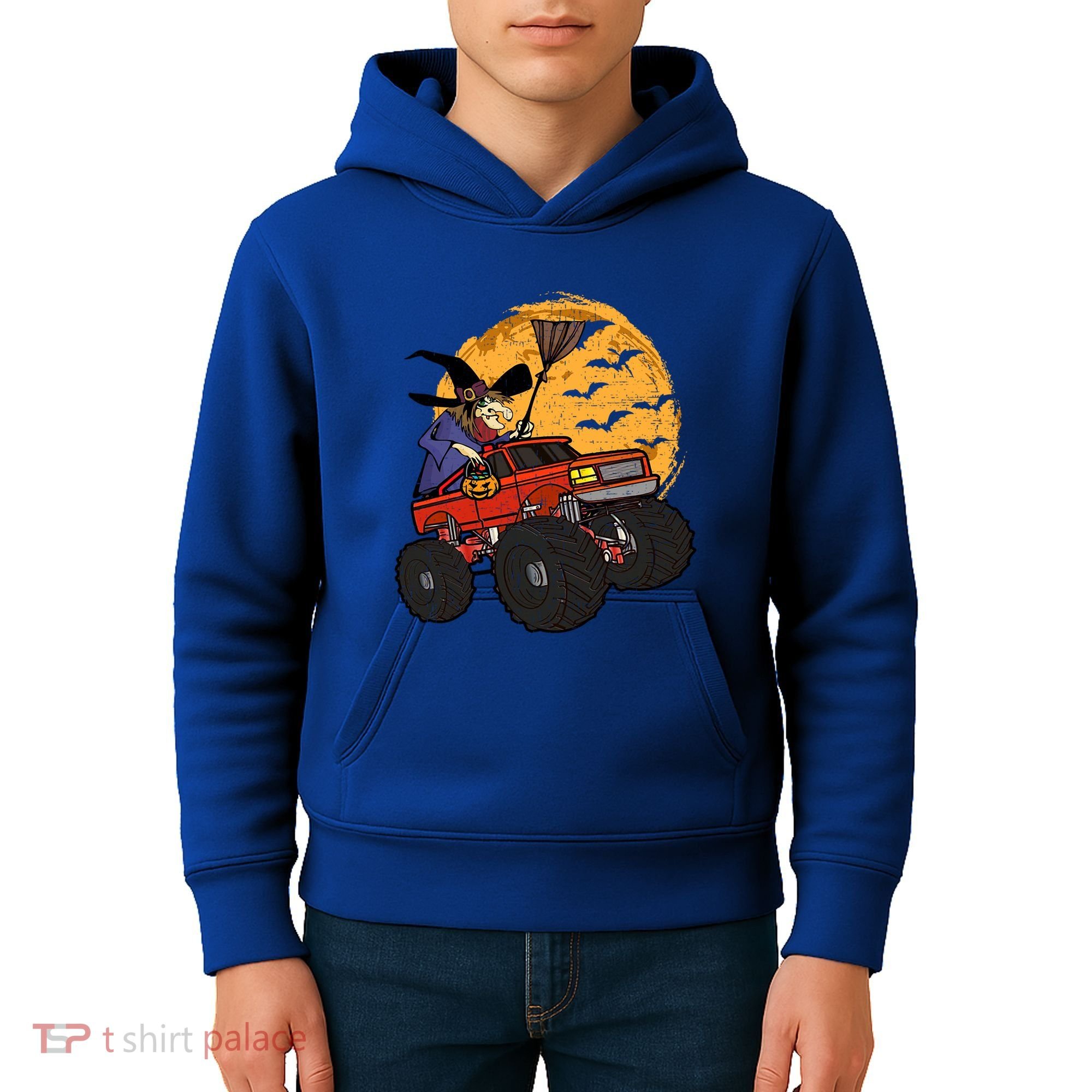 Halloween Skeleton Zombie Riding Monster Truck Vampire Cool Gift Kids Hoodie