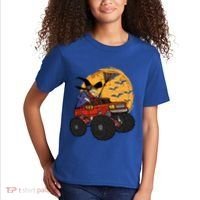 Halloween Skeleton Zombie Riding Monster Truck Vampire Cool Gift Kids T-Shirt thumb 2