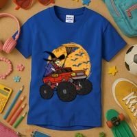 Halloween Skeleton Zombie Riding Monster Truck Vampire Cool Gift Kids T-Shirt thumb 3