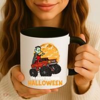 Halloween Skeleton Zombie Riding Monster Truck Vampire Gift Coffee Mug thumb 3