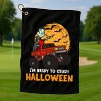 Halloween Skeleton Zombie Riding Monster Truck Vampire Gift Golf Towel thumb 1