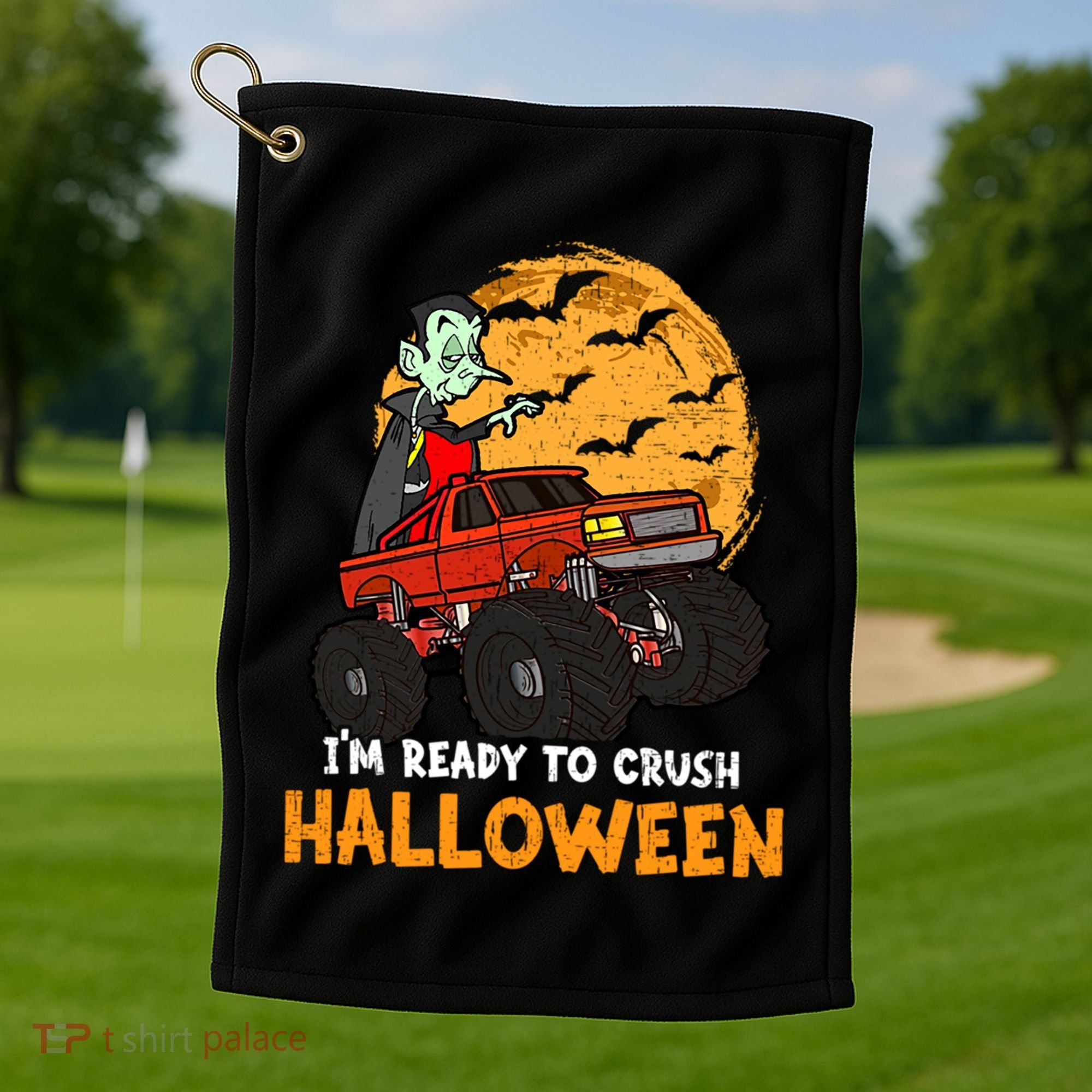 Halloween Skeleton Zombie Riding Monster Truck Vampire Gift Golf Towel