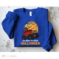 Halloween Skeleton Zombie Riding Monster Truck Vampire Gift Sweatshirt thumb 2