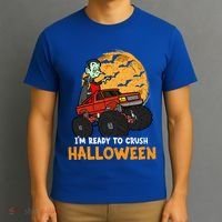 Halloween Skeleton Zombie Riding Monster Truck Vampire Gift T-Shirt thumb 3
