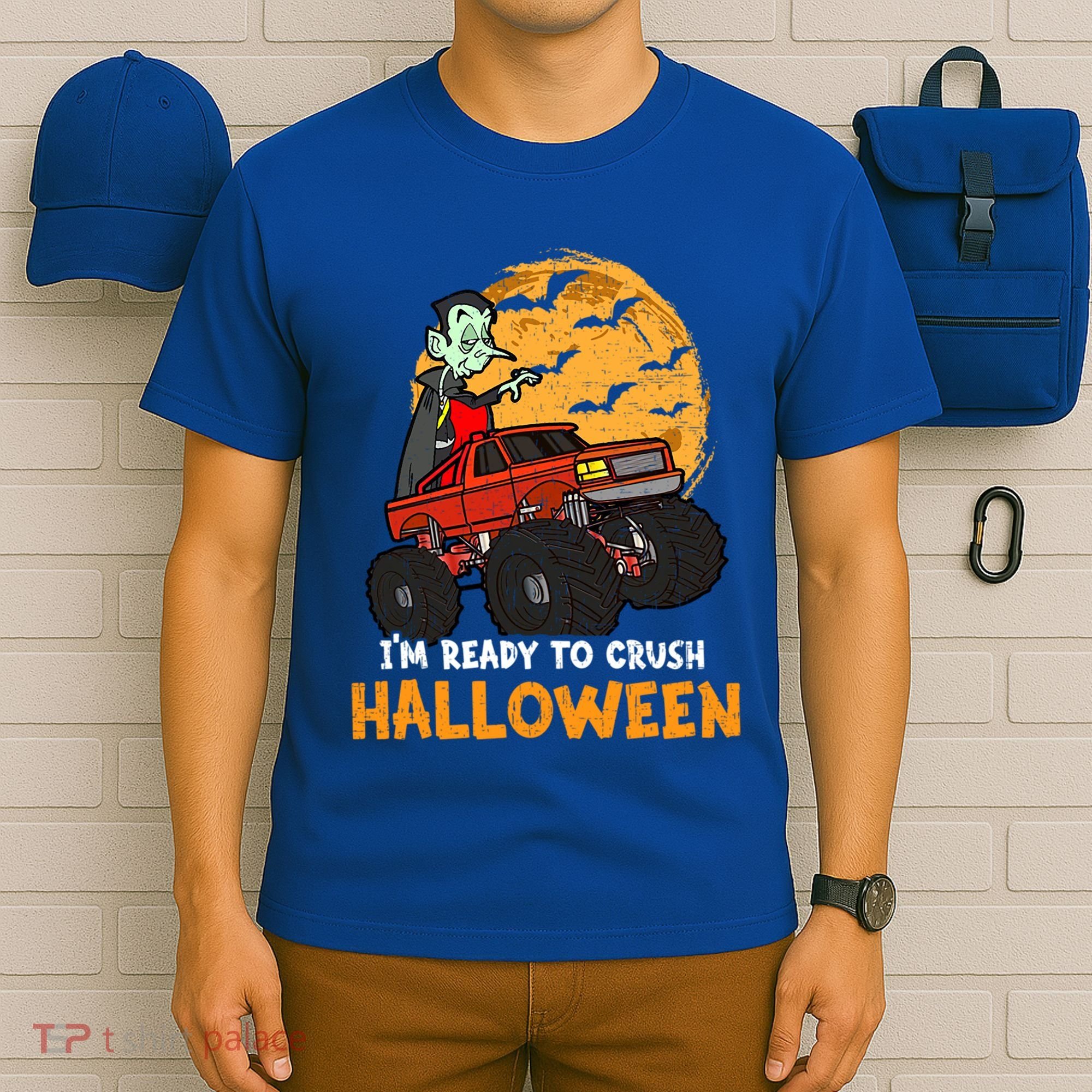 Halloween Skeleton Zombie Riding Monster Truck Vampire Gift T-Shirt