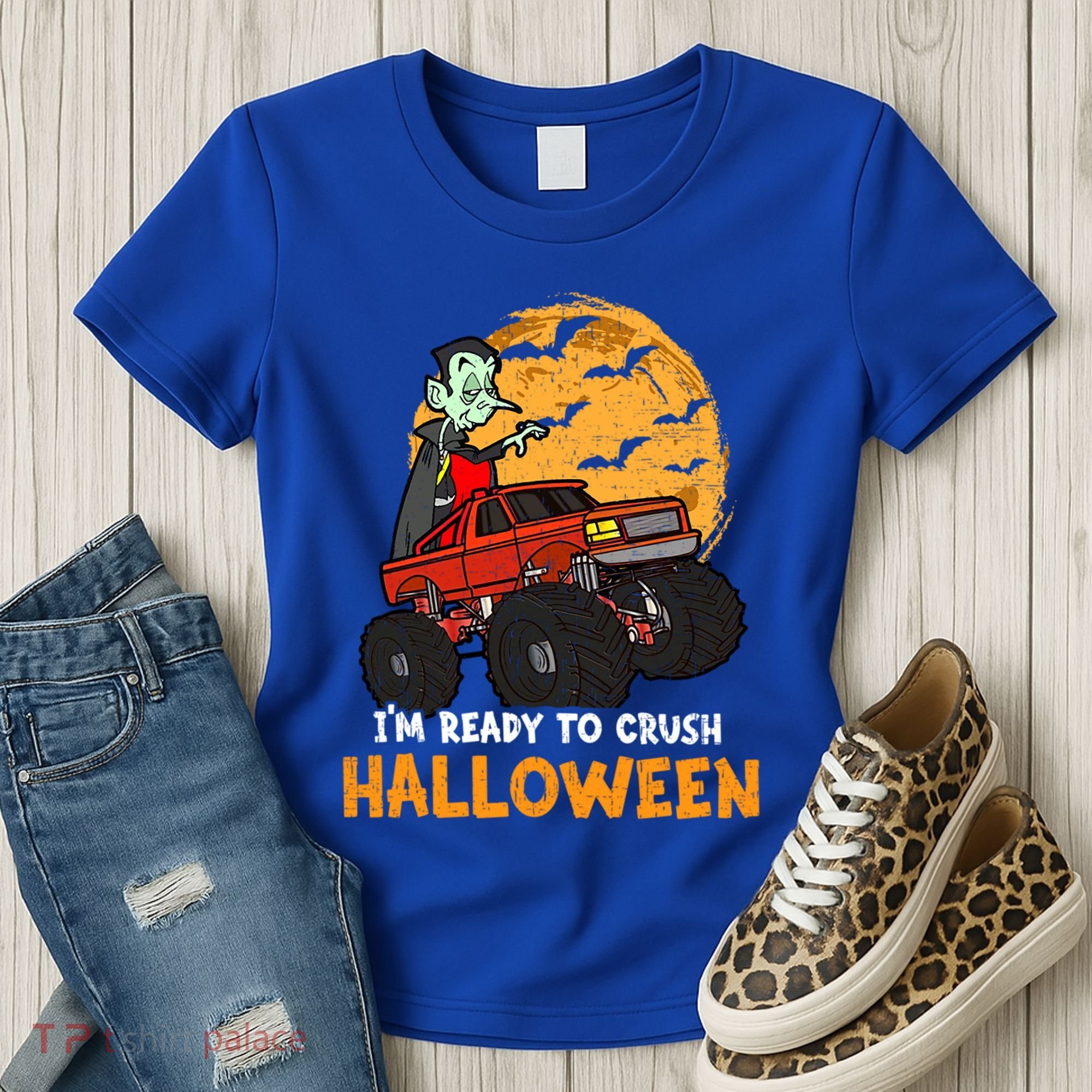Halloween Skeleton Zombie Riding Monster Truck Vampire Gift Women's T-Shirt
