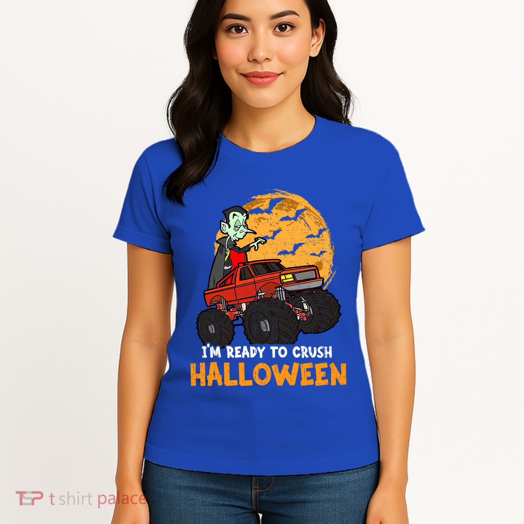Halloween Skeleton Zombie Riding Monster Truck Vampire Gift Women's T-Shirt