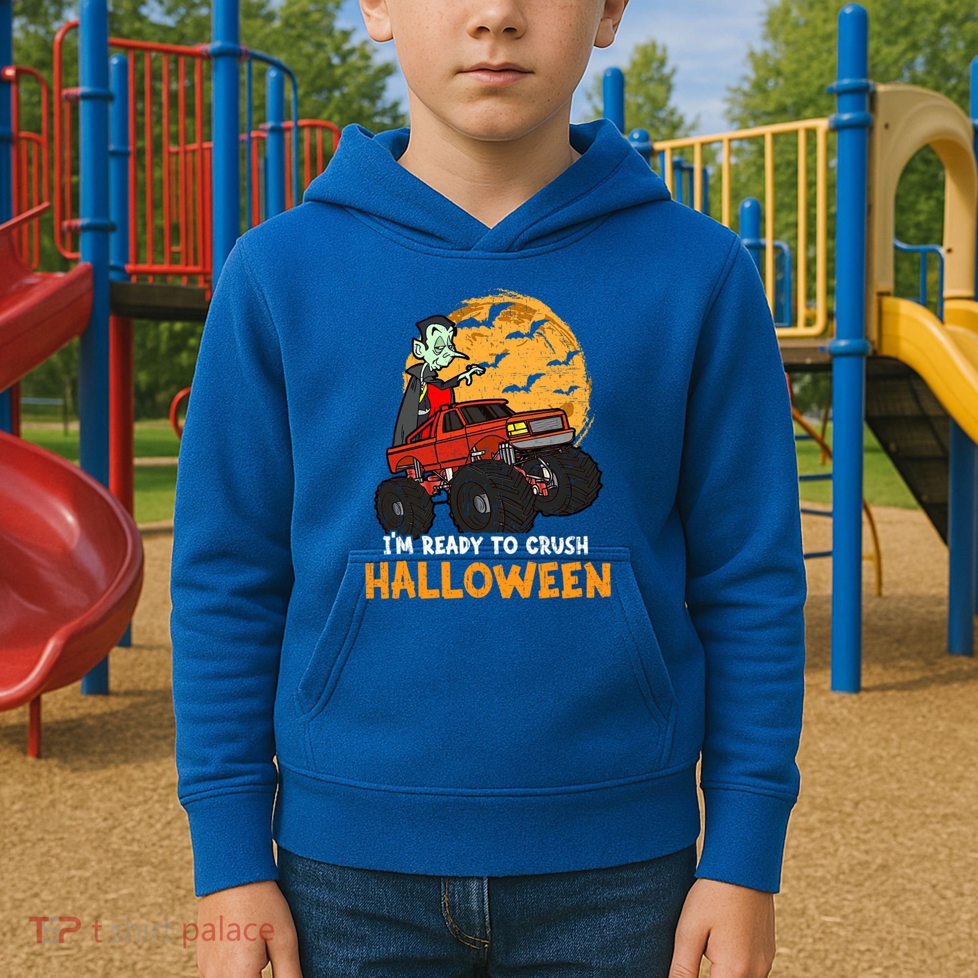 Halloween Skeleton Zombie Riding Monster Truck Vampire Gift Kids Hoodie