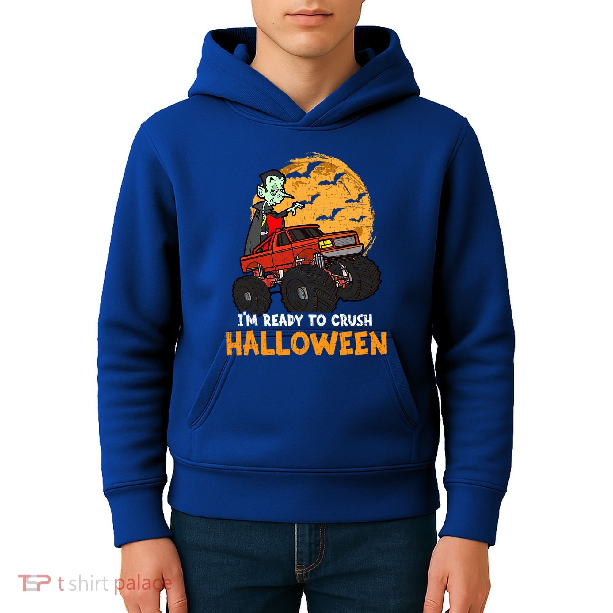 Halloween Skeleton Zombie Riding Monster Truck Vampire Gift Kids Hoodie