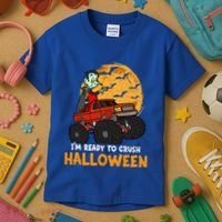 Halloween Skeleton Zombie Riding Monster Truck Vampire Gift Kids T-Shirt thumb 3
