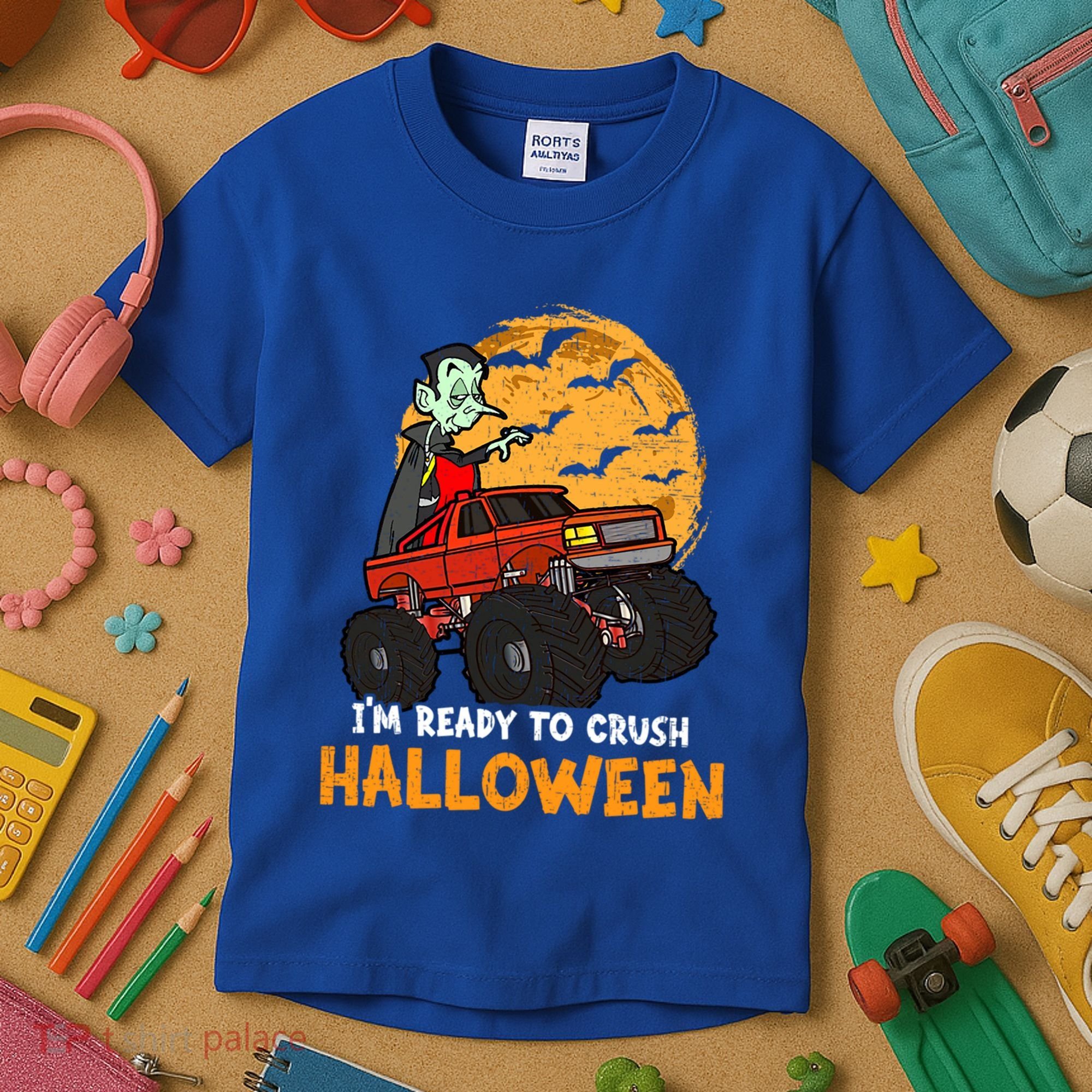 Halloween Skeleton Zombie Riding Monster Truck Vampire Gift Kids T-Shirt