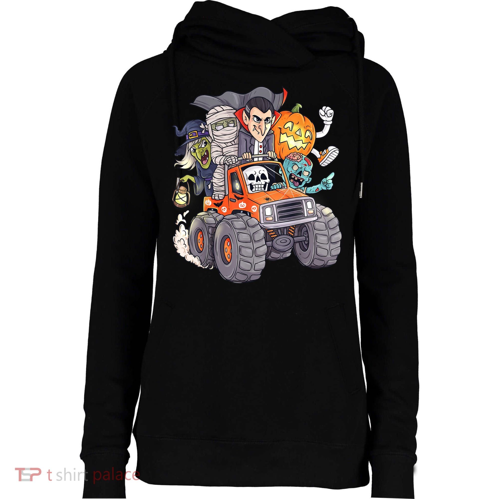 Halloween Skeleton Zombie Monster Truck Vampire Boys Womens Funnel Neck Pullover Hood