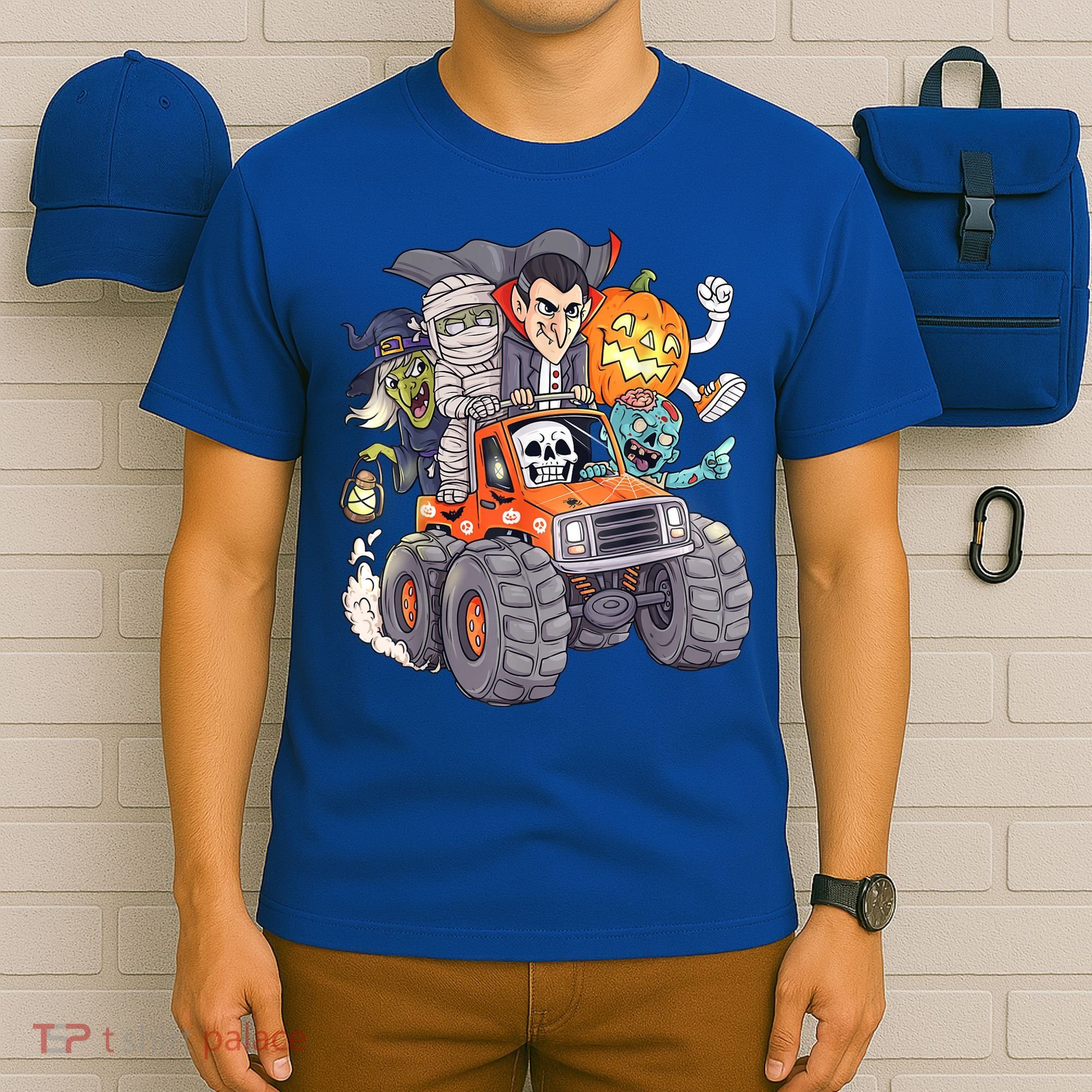 Halloween Skeleton Zombie Monster Truck Vampire Boys T-Shirt
