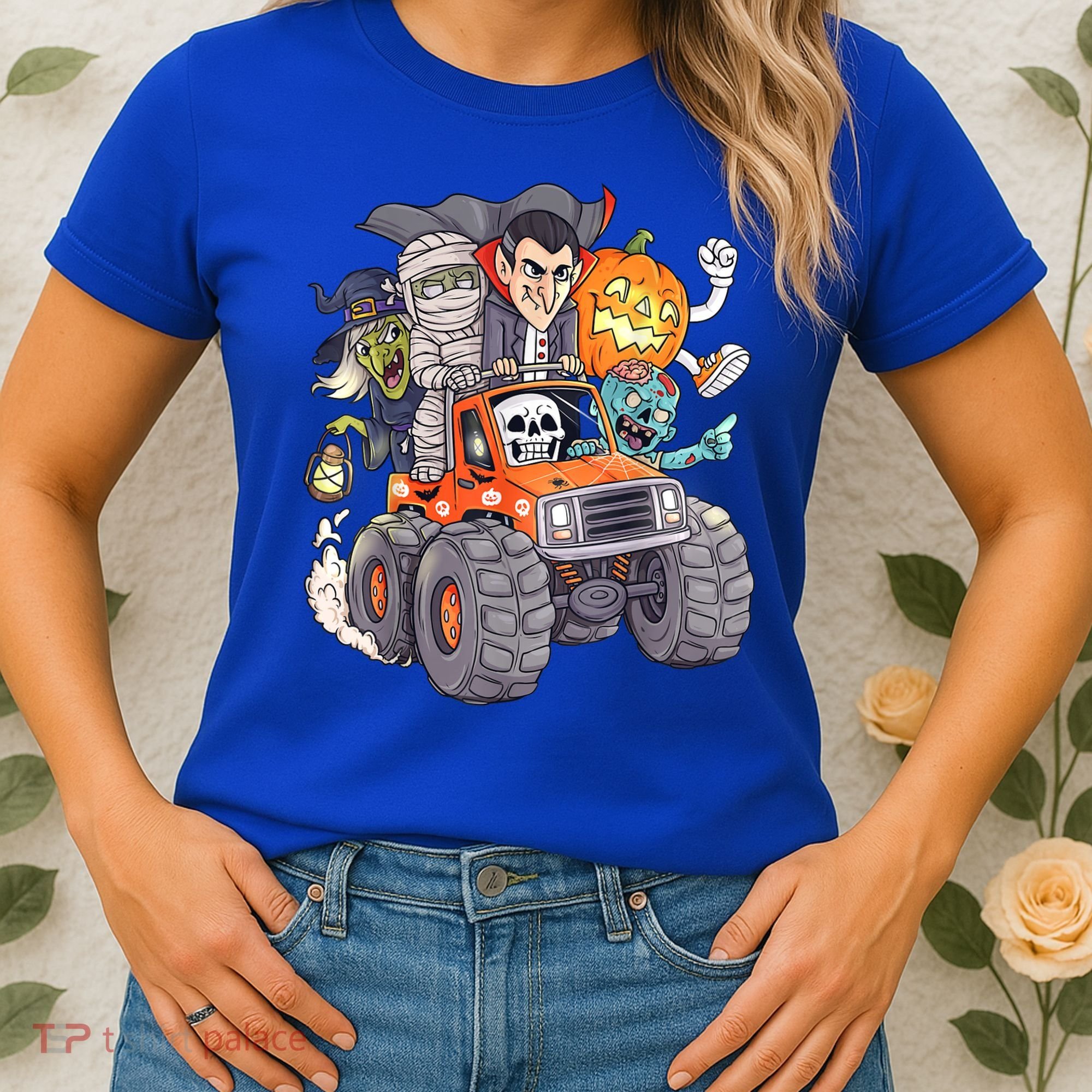 Halloween Skeleton Zombie Monster Truck Vampire Boys Women's T-Shirt