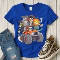 Halloween Skeleton Zombie Monster Truck Vampire Boys Women's T-Shirt thumb 3