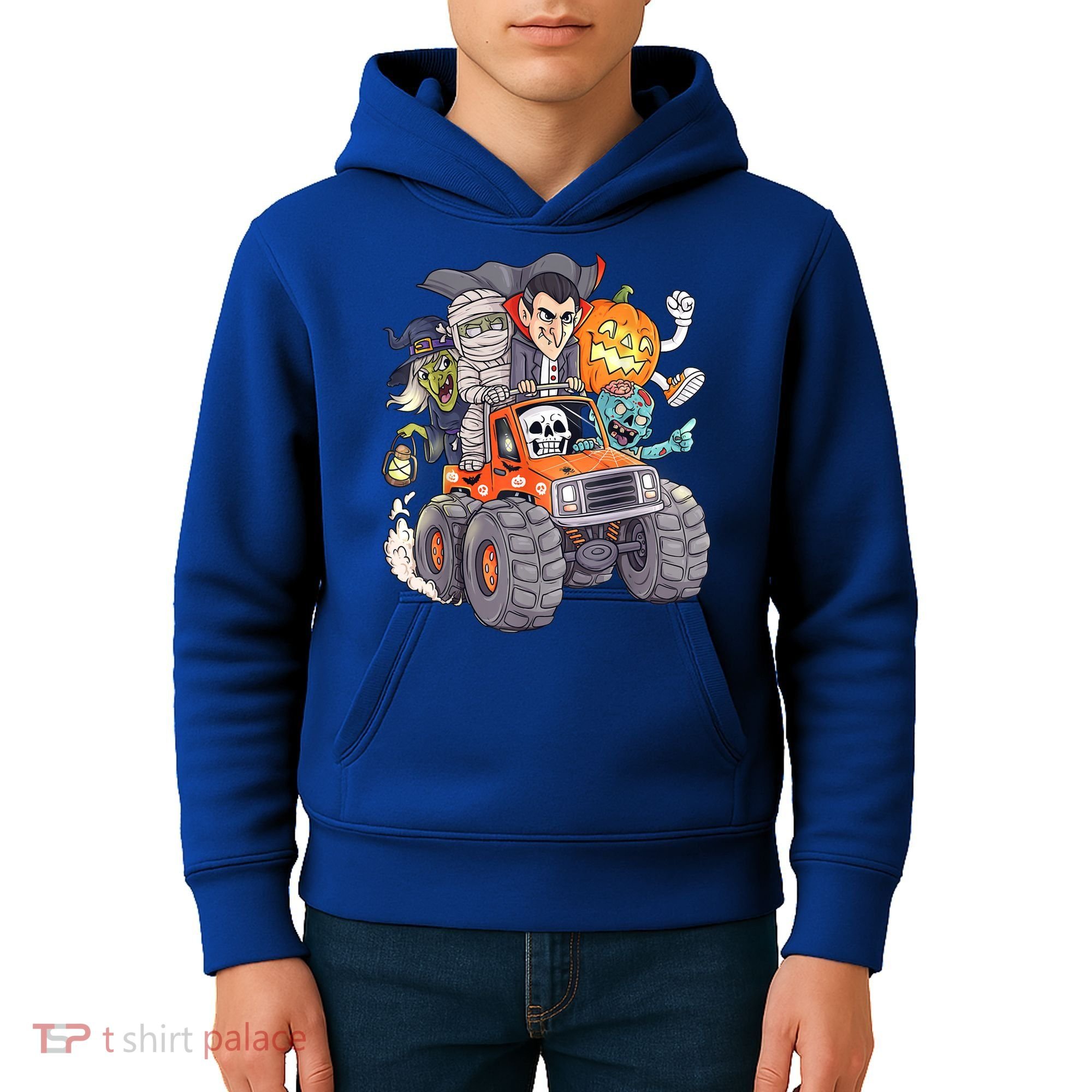 Halloween Skeleton Zombie Monster Truck Vampire Boys Kids Hoodie