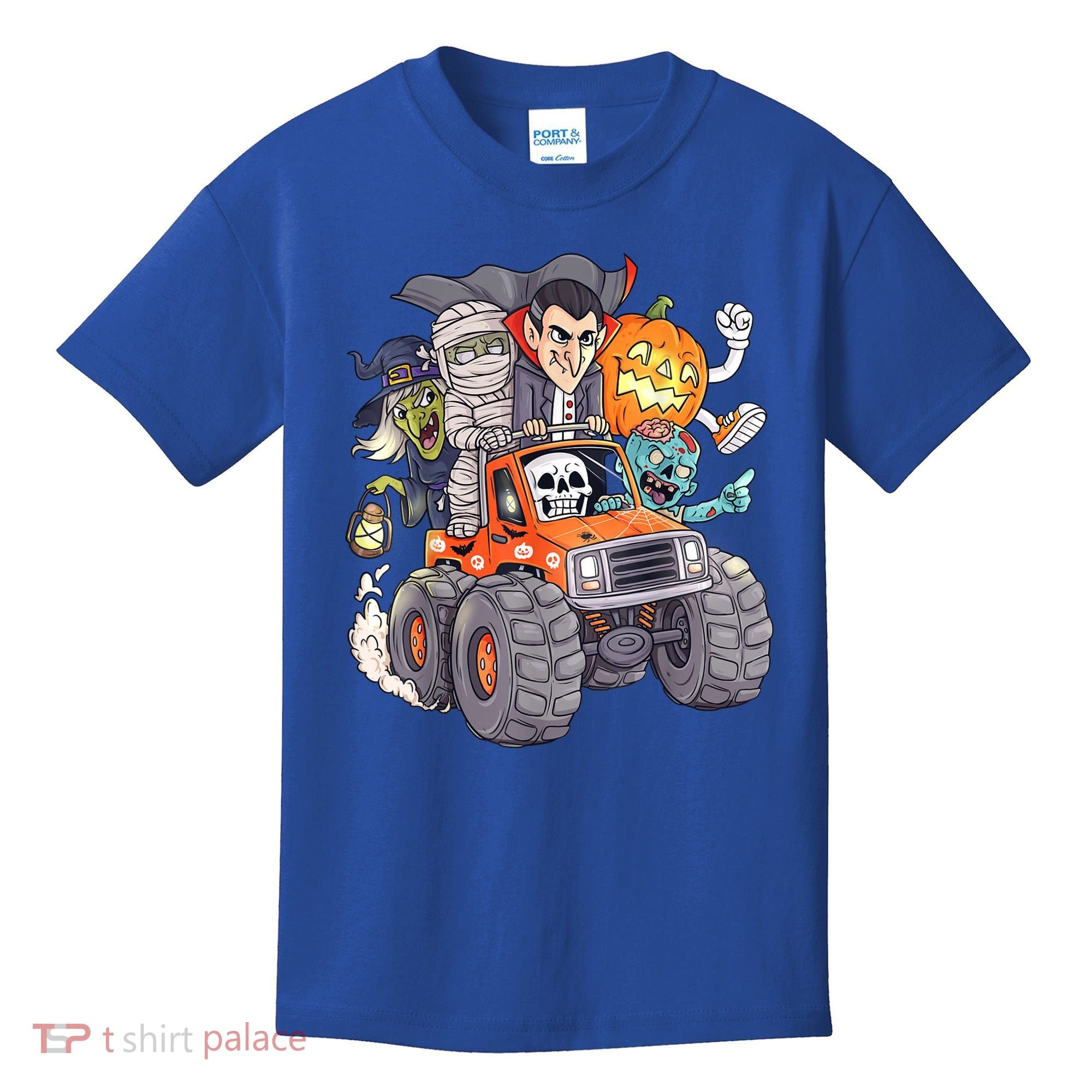 Halloween Skeleton Zombie Monster Truck Vampire Boys Kids T-Shirt