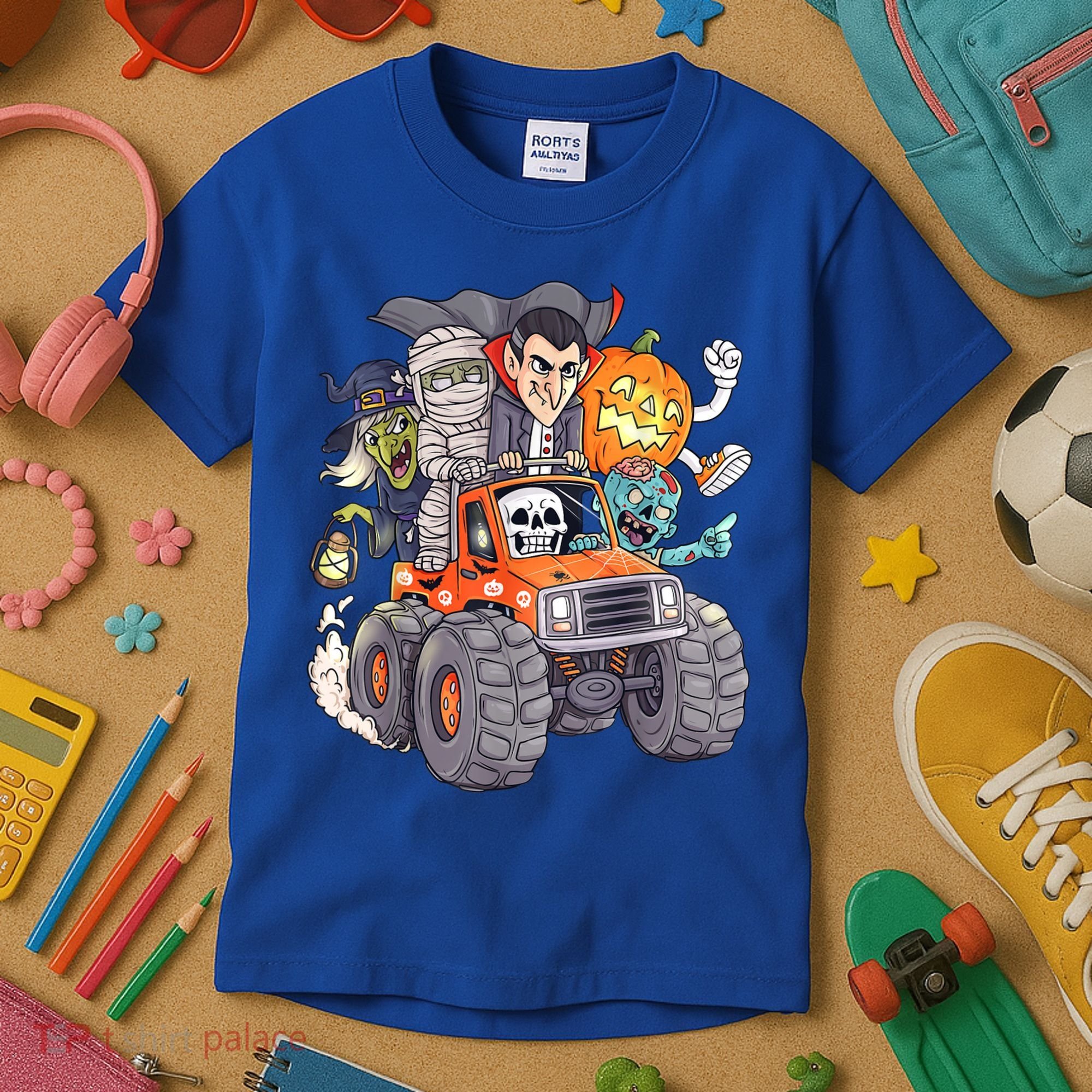 Halloween Skeleton Zombie Monster Truck Vampire Boys Kids T-Shirt