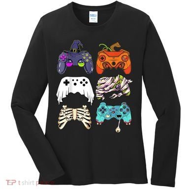 Halloween Skeleton Zombie Gaming Controllers Mummy Women's Long Sleeve Shirt