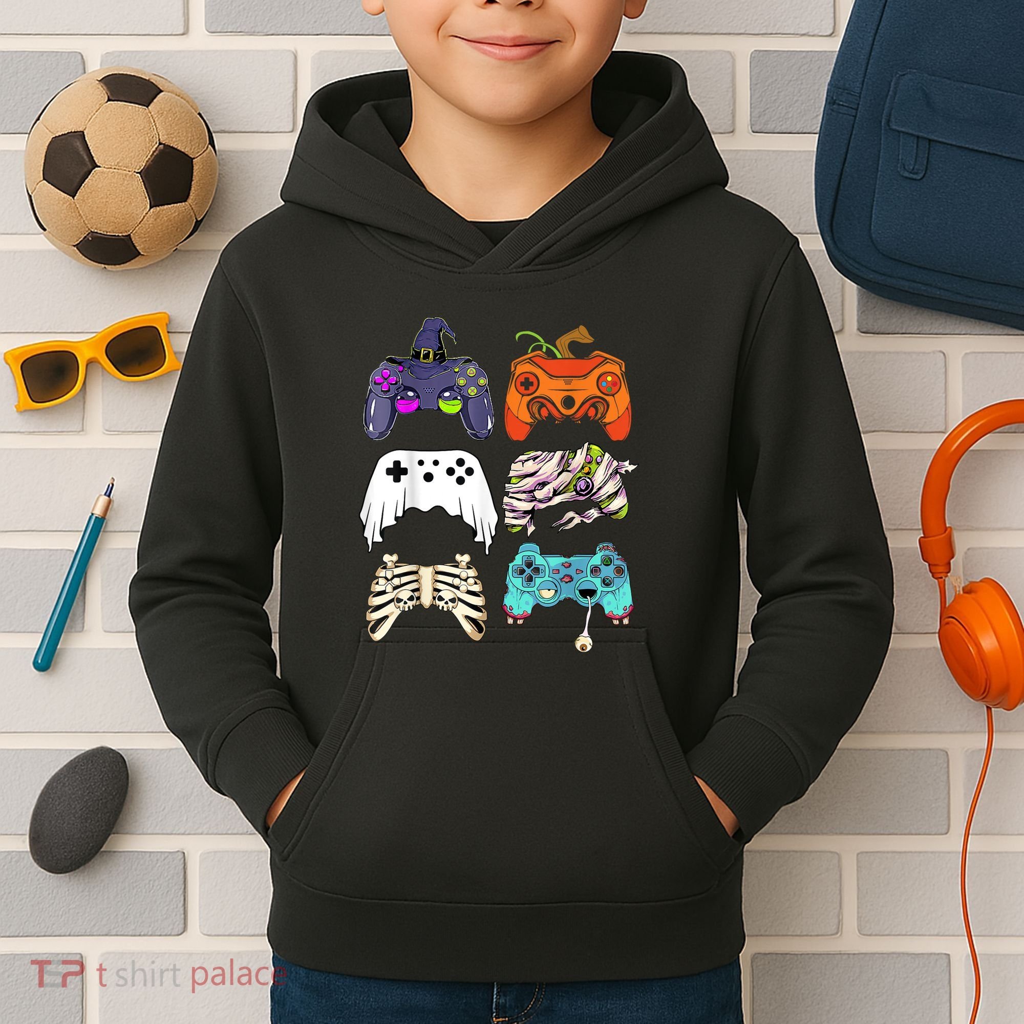 Halloween Skeleton Zombie Gaming Controllers Mummy Kids Hoodie